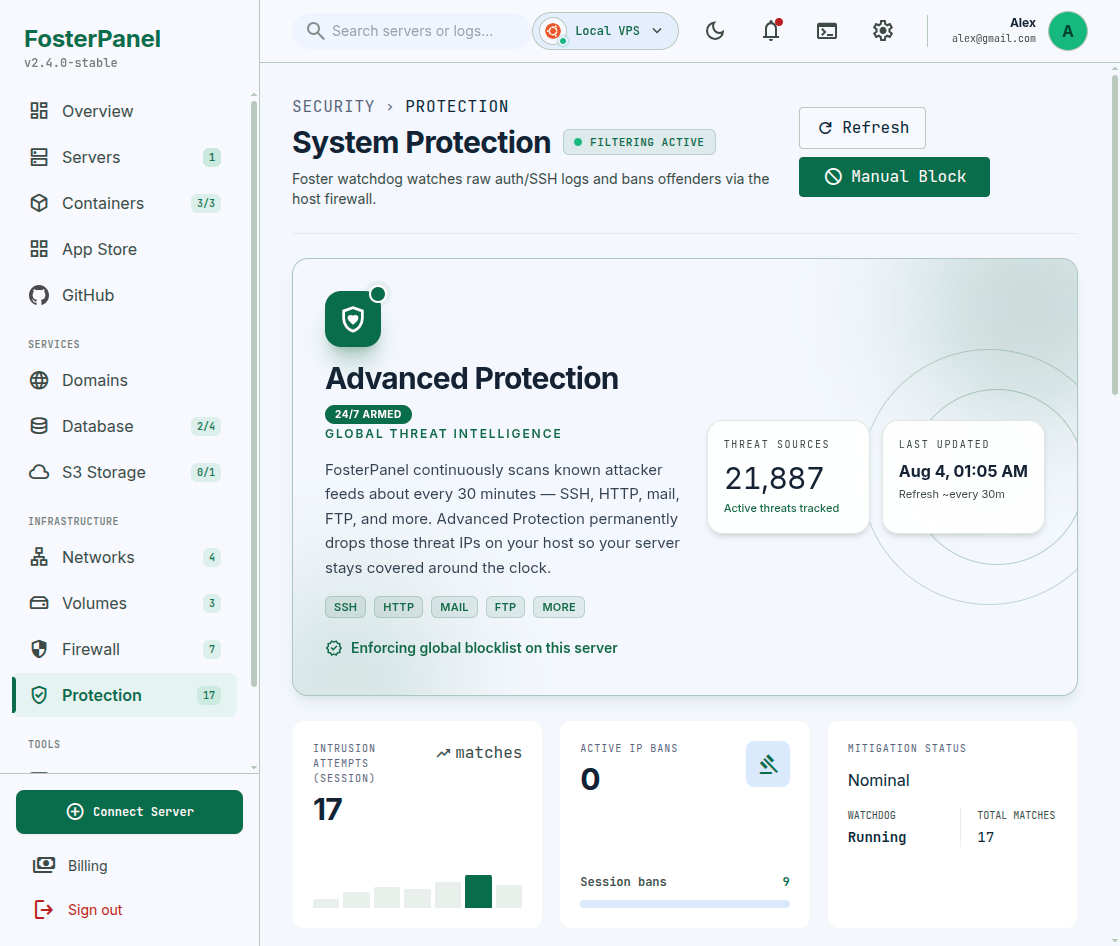 FosterPanel advanced protection (light mode)