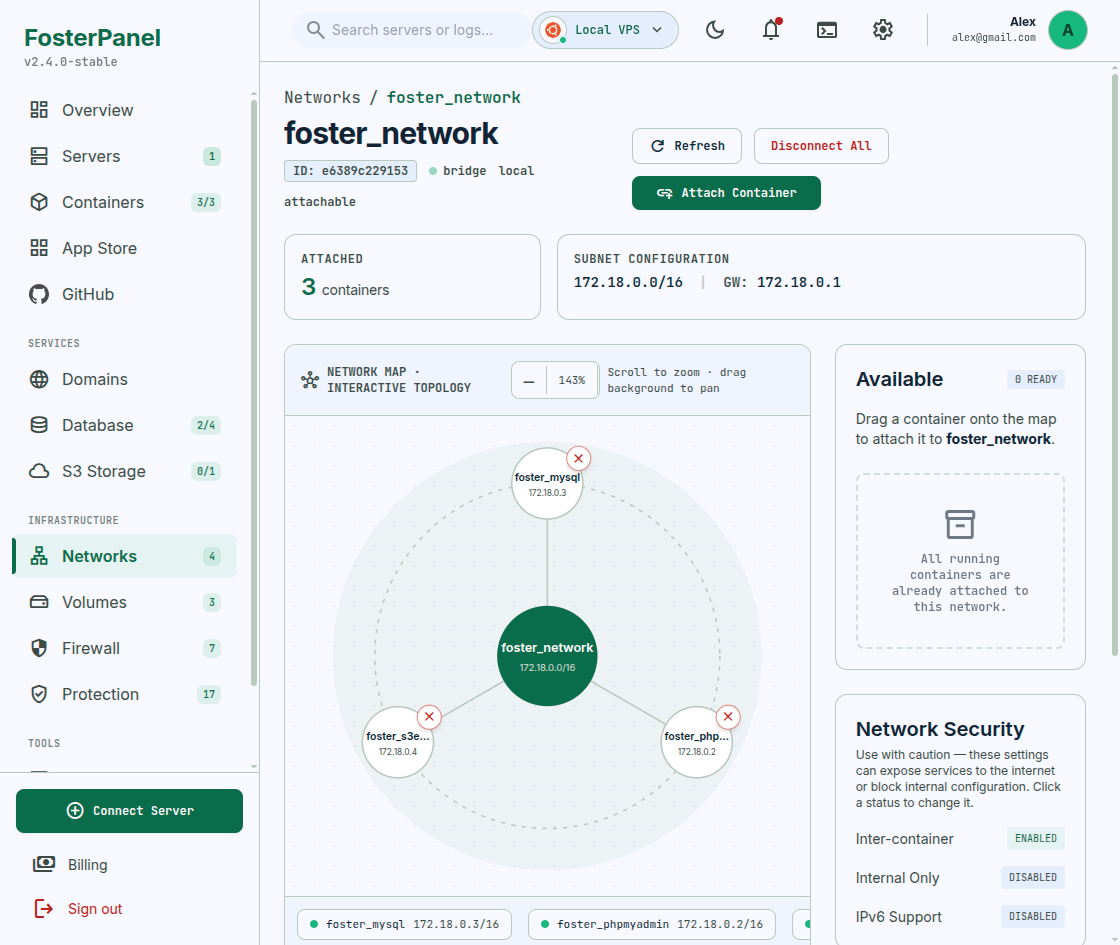 FosterPanel Network Management (light mode)